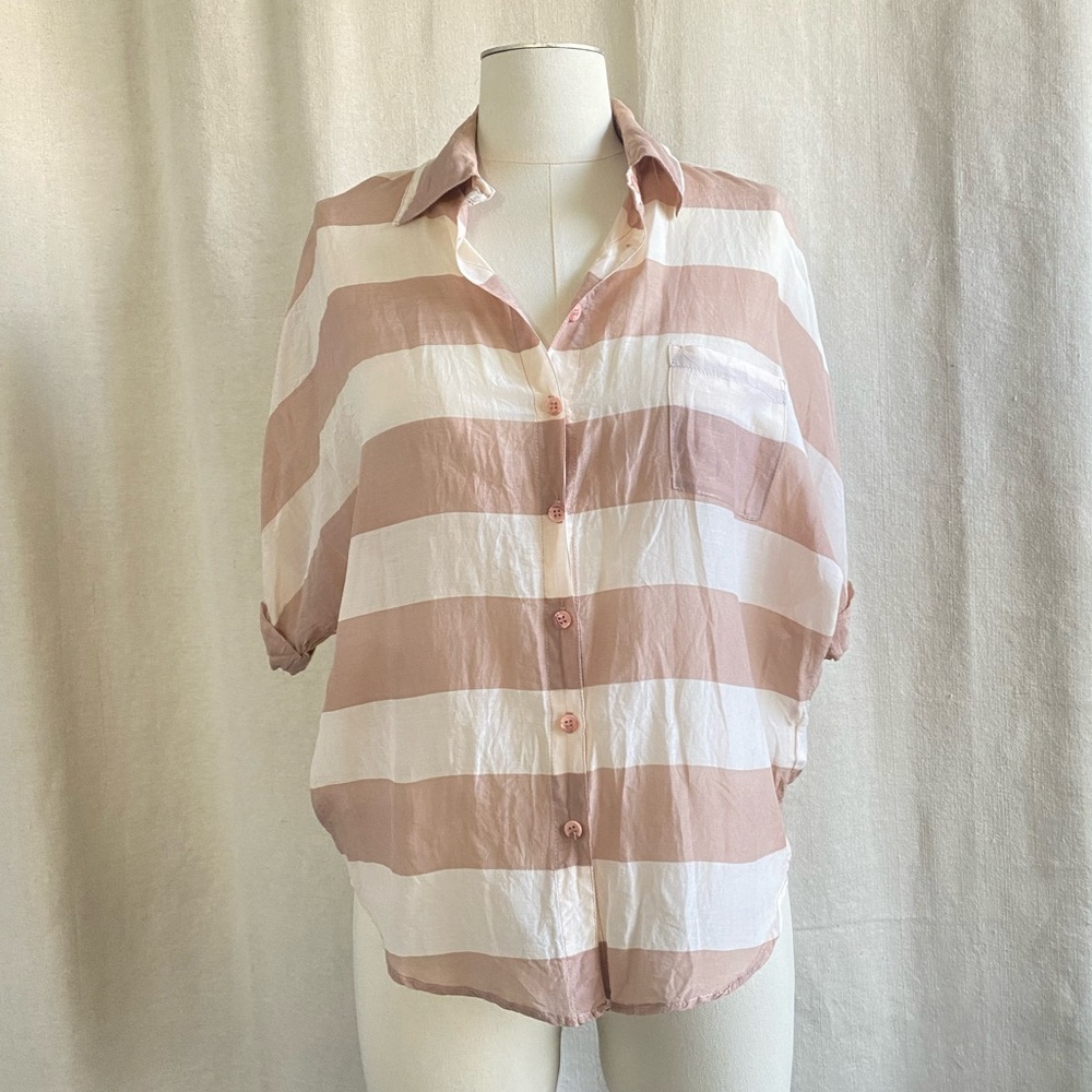 Splendid cotton silk shirt blouse top sz XS sailor stripe tan cream